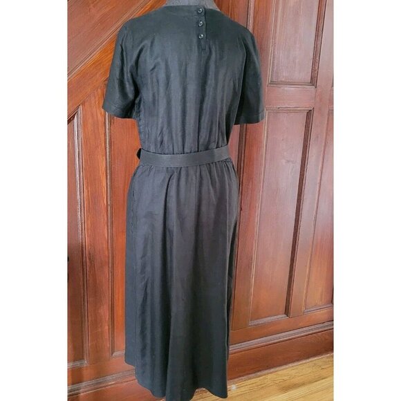 Vintage Talbots Maxi Belted 100% Linen Black Dress Sz 8 - Picture 4 of 4